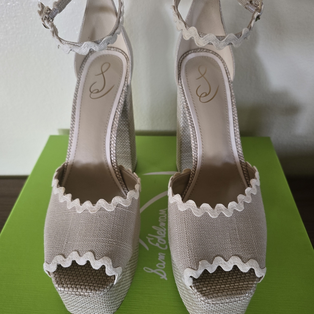 Sam Edelman Beige Peep-Toe Wedge Sandals
